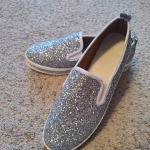 Silver glitter slip on shoes